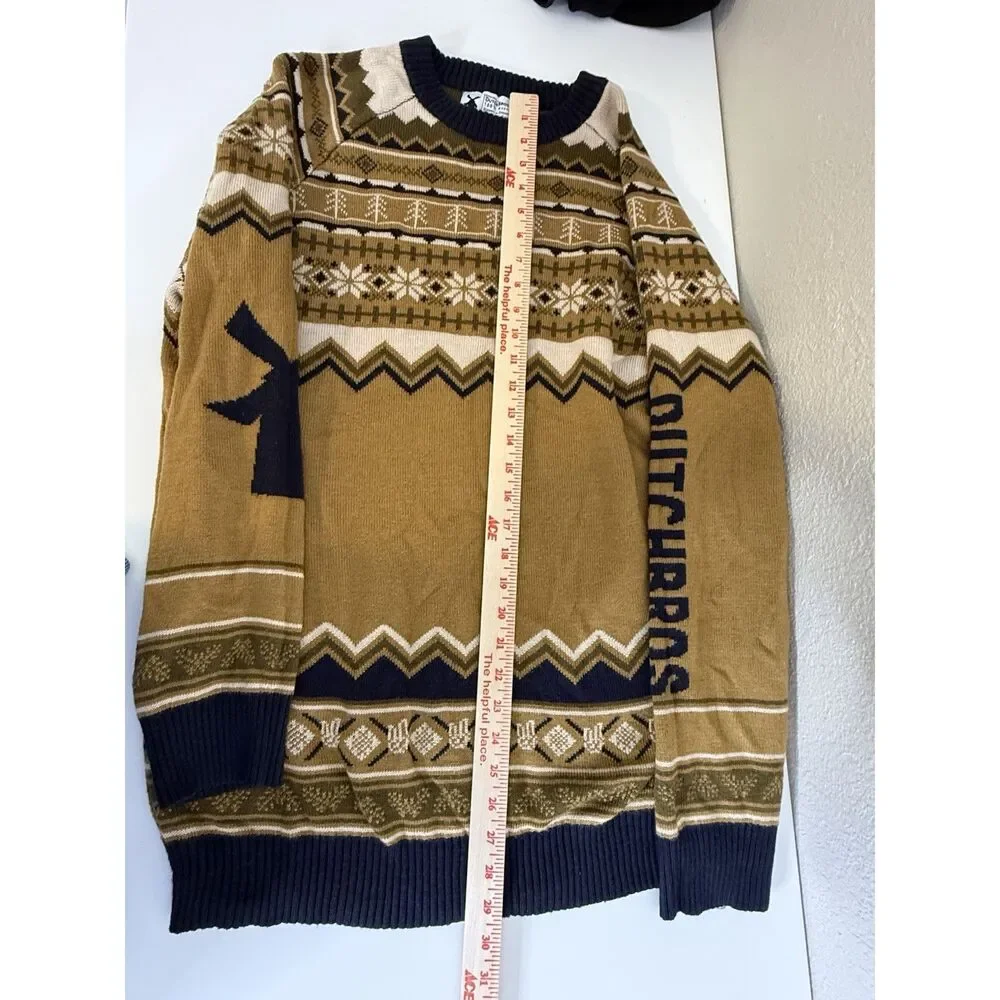 Dutch Bros Coffee Sweater Mens XL Fair Isle Brown Gold Crewneck Pullover Tan